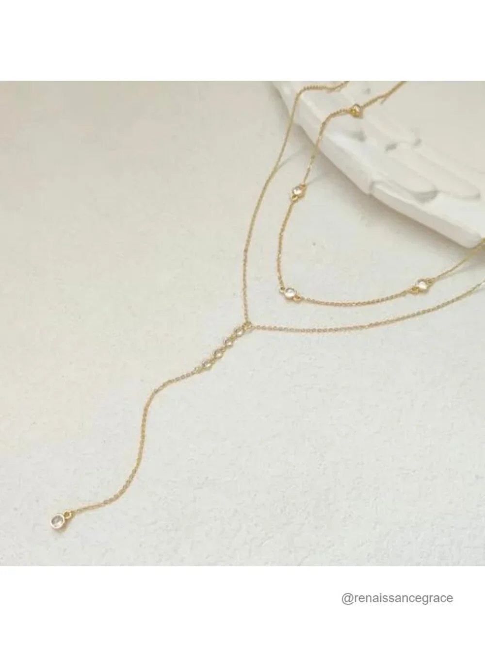 Layered Lariat Necklace Set Gold Plated CZ Y-Shaped Choker Wedding Jewelry